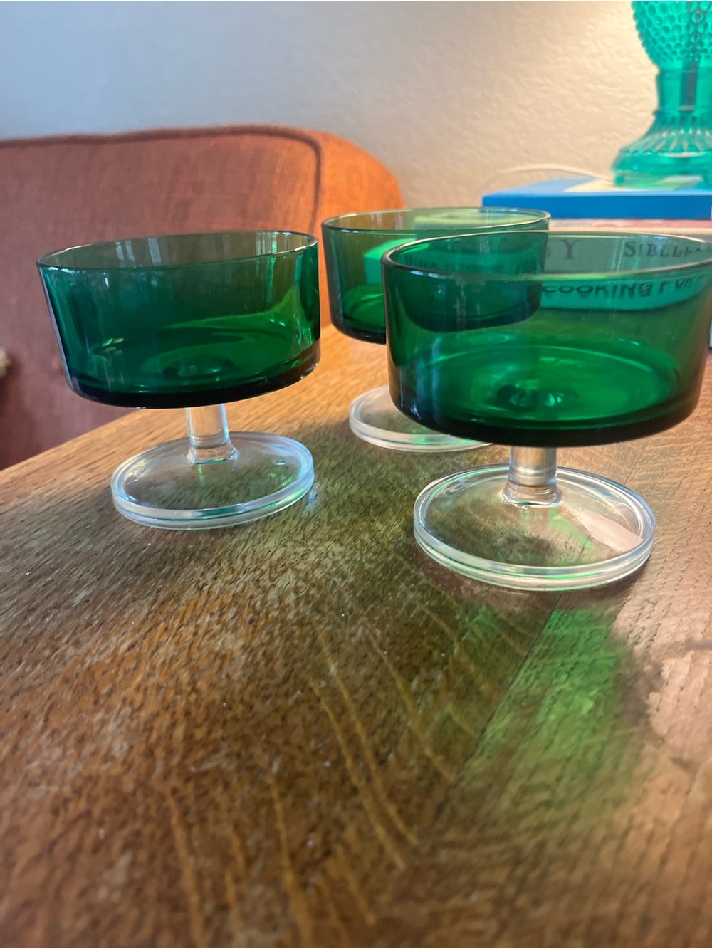 Set of 3 Vintage Luminarc Green Glass Coupe Bowls France